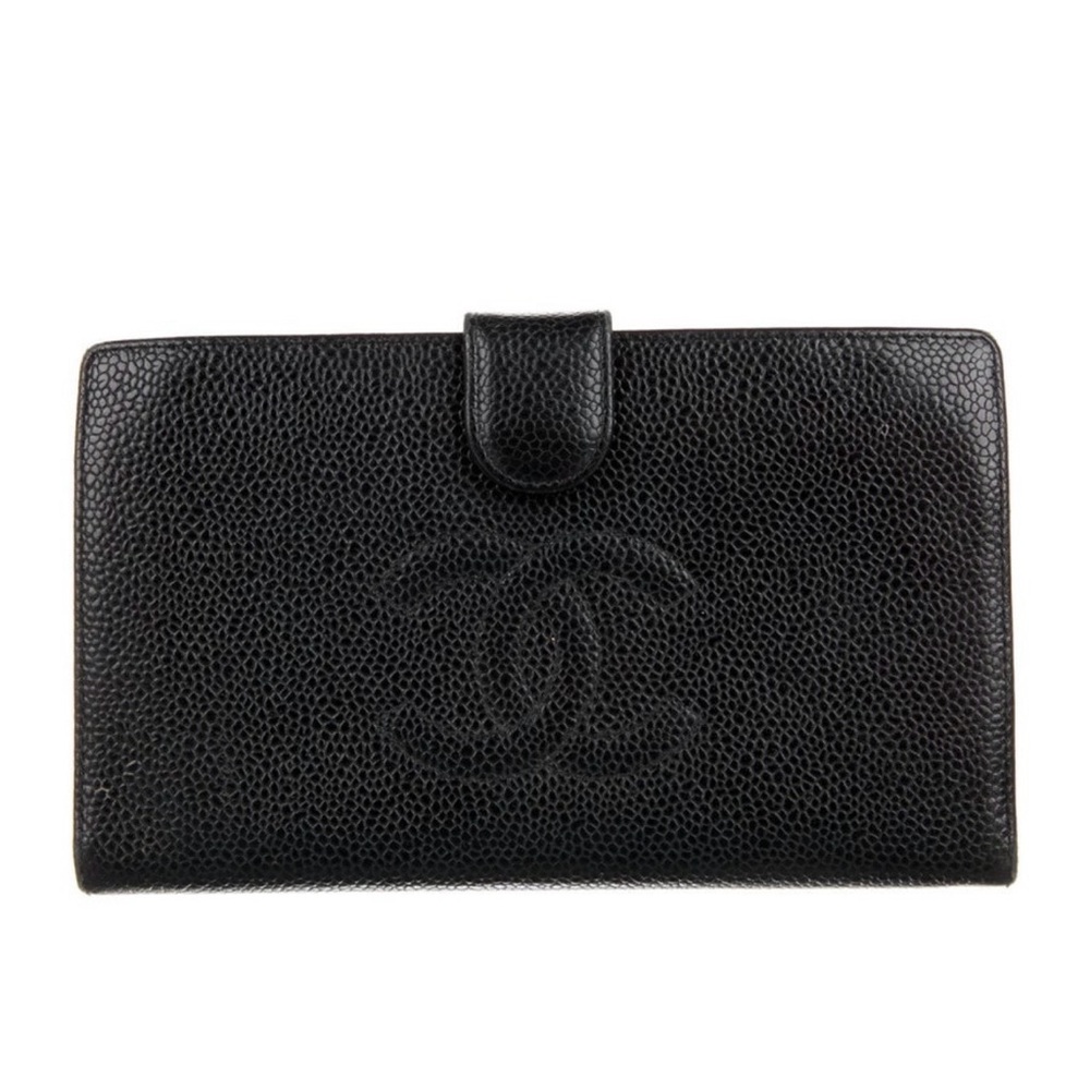 Chanel Black Caviar Leather French Wallet Gold Hardware